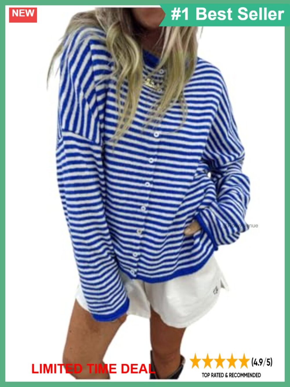 Striped Button Down Long Sleeve Loose Cardigan Sweater